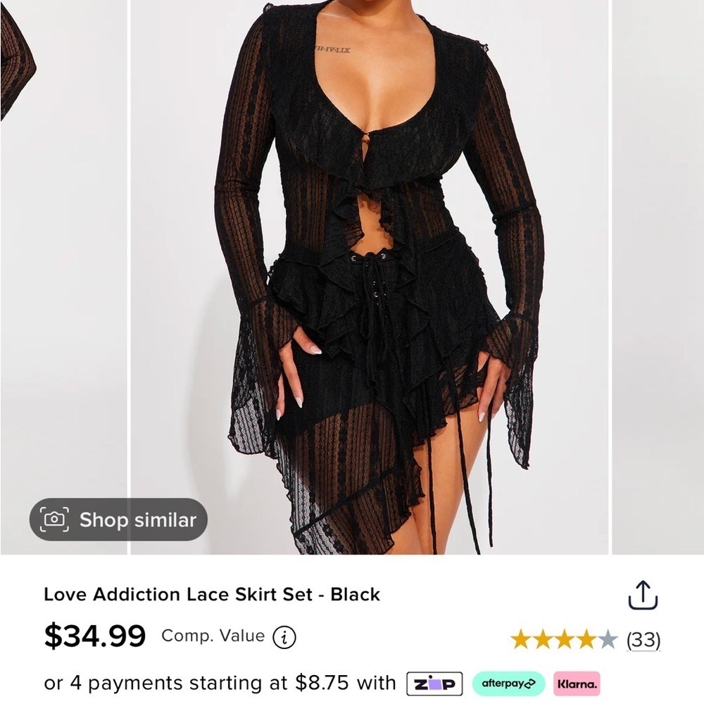 Love Addiction Black Lace Skirt Set